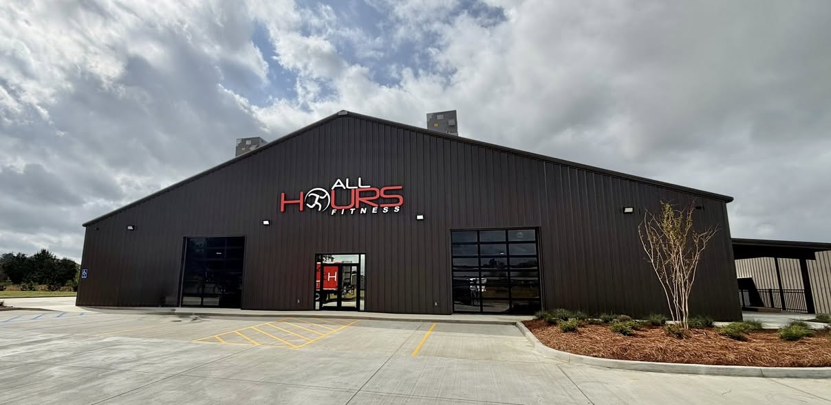 Completed front exterior of All Hours Fitness