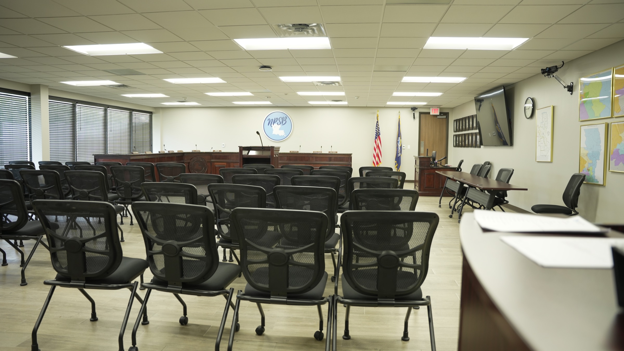 Natchitoches Parish School Board meeting room viewed from the audience